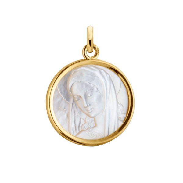 Médaille Arthus Bertrand Ancilla Domini en or jaune et nacre 19 mm