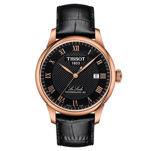 Montre Tissot T-Classic Le Locle Powermatic 80 cadran noir bracelet cuir noir 39,3 mm T006.407.36.053.00