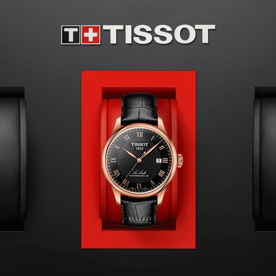 Montre Tissot T-Classic Le Locle Powermatic 80 cadran noir bracelet cuir noir 39,3 mm T006.407.36.053.00
