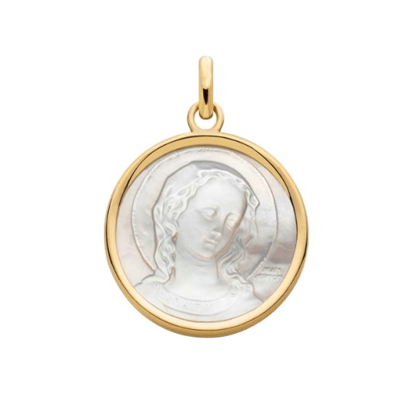 Médaille Arthus Bertrand Virgo Amabilis en or jaune et nacre 19 mm