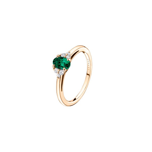 Ring Lepage Madeleine pink gold and emerald