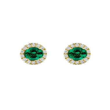 Boucles d'oreilles Lepage Eléanor en or jaune, émeraude et diamants