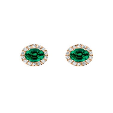 Boucles d'oreilles Lepage Eléanor en or rose, émeraude et diamants