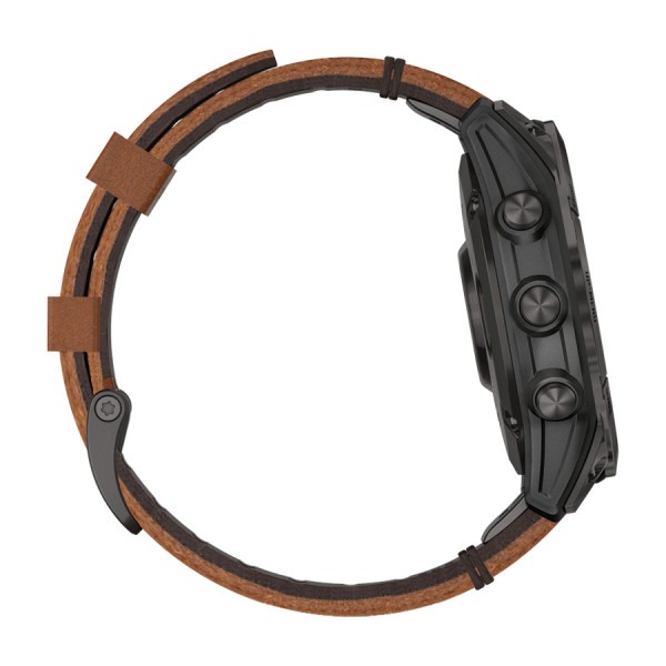 Montre Garmin Epix (Gen 2) Sapphire Titane DLC noir bracelet cuir marron 47 mm 010-02582-30