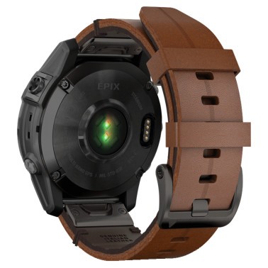 Montre Garmin Epix (Gen 2) Sapphire Titane DLC noir bracelet cuir marron 47 mm 010-02582-30