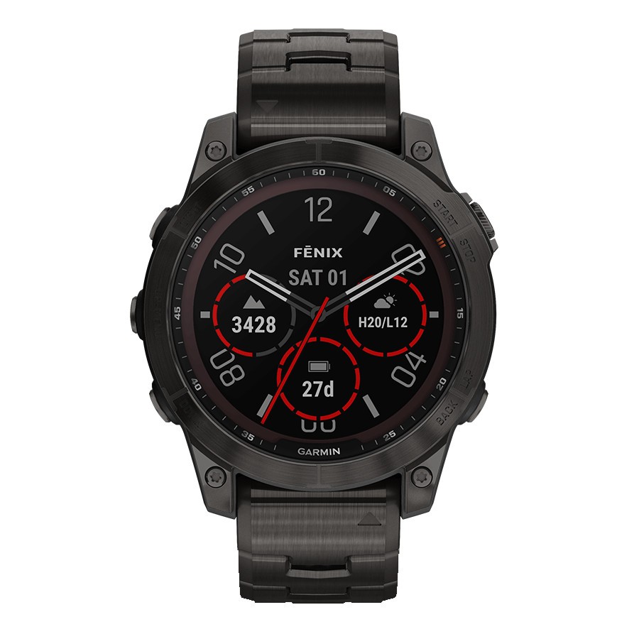 Montre Garmin Fénix 7 Sapphire Solar Titane Carbon Gray DLC bracelet titane Gray DLC 47 mm
