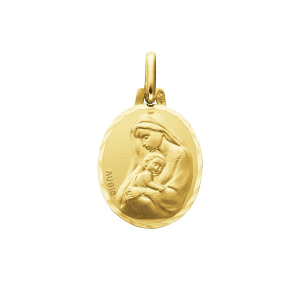 Médaille ovale Augis Vierge à l'Enfant en or jaune