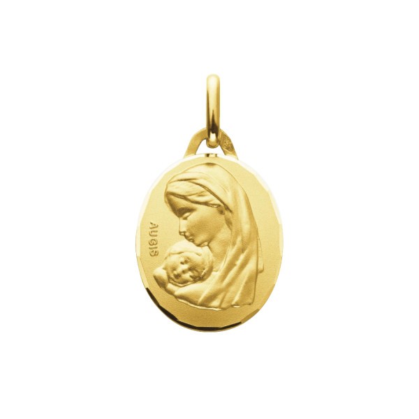 Médaille ovale Augis Vierge à l'Enfant en or jaune