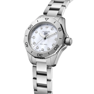 Montre TAG Heuer Aquaracer Professional 200 quartz index diamants cadran nacre blanche bracelet acier 30 mm