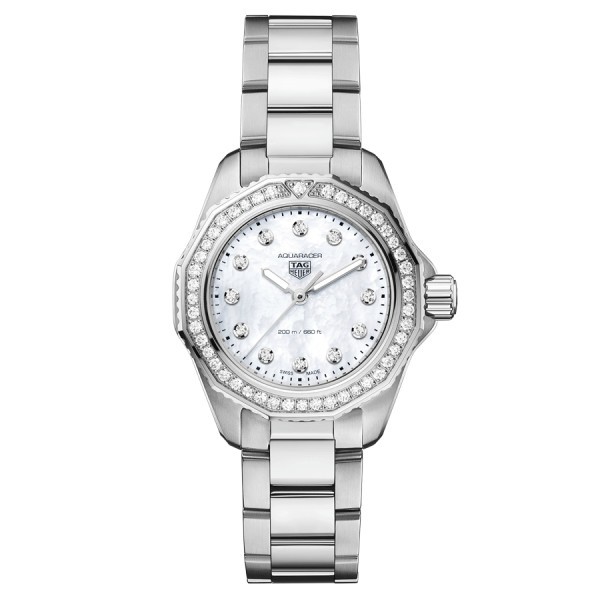 TAG Heuer Aquaracer Professional 200 quartz watch white mother of pearl dial steel bracelet 30 mm WBP1417.BA0622