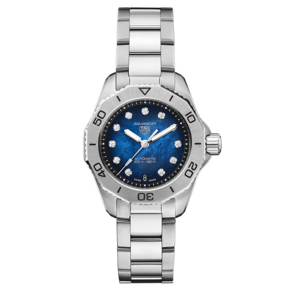 TAG Heuer Aquaracer Professional 200 automatic watch with diamond blue dial steel bracelet 30 mm WBP2411.BA0622