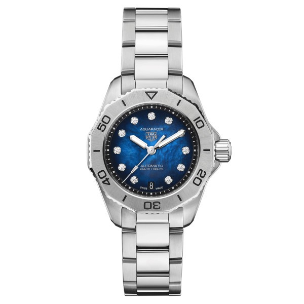 TAG Heuer Aquaracer Professional 200 automatic watch with diamond blue dial steel bracelet 30 mm WBP2411.BA0622