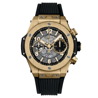 Montre Hublot Big Bang Unico Yellow Gold cadran squelette bracelet caoutchouc noir 42 mm 441.VX.1131.RX
