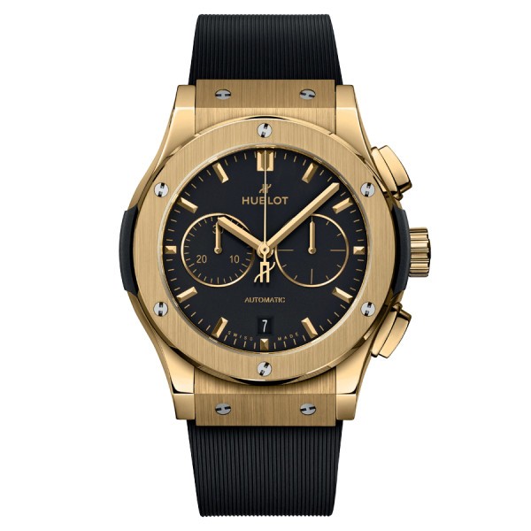 Hublot Classic Fusion Chronograph Yellow Gold automatic watch black dial black rubber strap 42 mm 541.VX.1130.RX