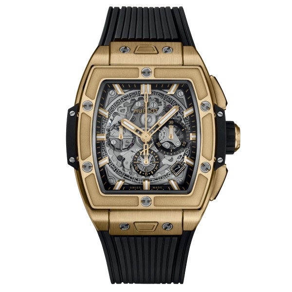 Montre Hublot Spirit Of Big Bang Yellow Gold automatique cadran squelette bracelet caoutchouc noir 42 mm