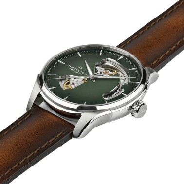 Hamilton Jazzmaster Open Heart Auto watch green dial brown leather strap 40 mm H32675560