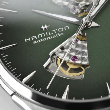 Hamilton Jazzmaster Open Heart Auto watch green dial brown leather strap 40 mm H32675560
