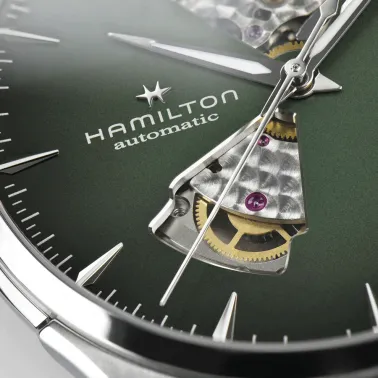Montre Hamilton Jazzmaster Open Heart Auto cadran vert bracelet cuir brun 40 mm H32675560