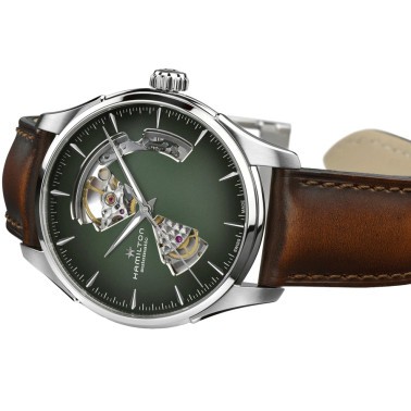Hamilton Jazzmaster Open Heart Auto watch green dial brown leather strap 40 mm H32675560