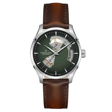 Montre Hamilton Jazzmaster Open Heart Auto cadran vert bracelet cuir brun 40 mm H32675560