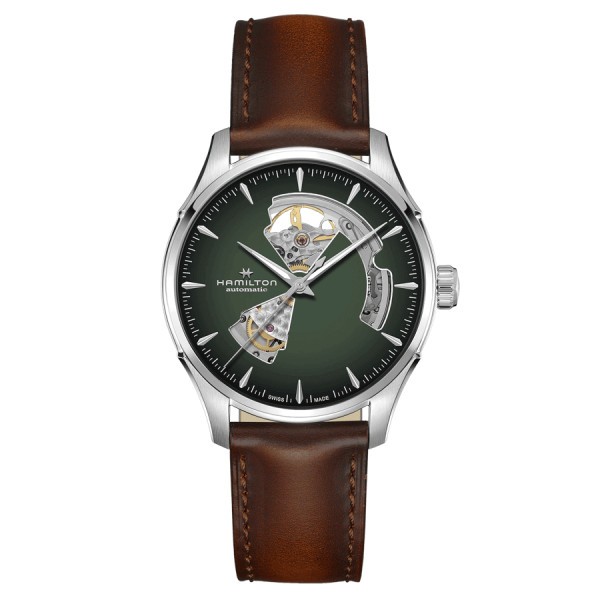 Hamilton Jazzmaster Open Heart Auto watch green dial brown leather strap 40 mm H32675560