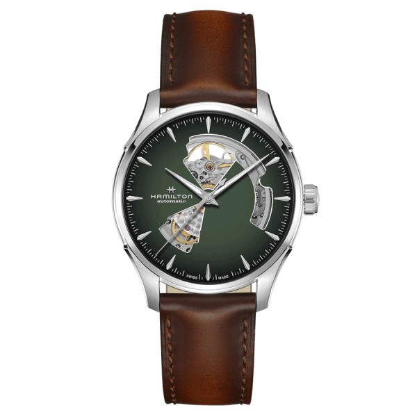 Montre Hamilton Jazzmaster Open Heart Auto cadran vert bracelet cuir brun 40 mm H32675560