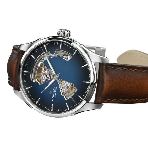 Montre Hamilton Jazzmaster Open Heart Auto cadran bleu bracelet cuir brun 40 mm H32675540