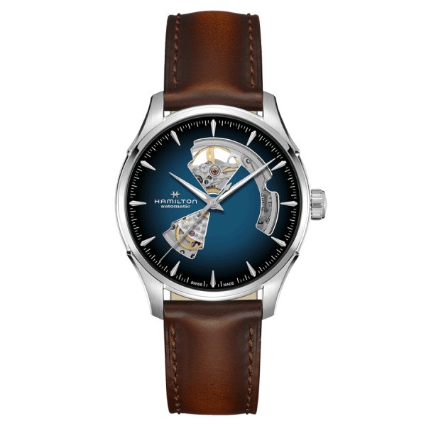 Montre Hamilton Jazzmaster Open Heart Auto cadran bleu bracelet cuir brun 40 mm H32675540