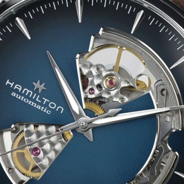 Montre Hamilton Jazzmaster Open Heart Auto cadran bleu bracelet cuir brun 40 mm H32675540