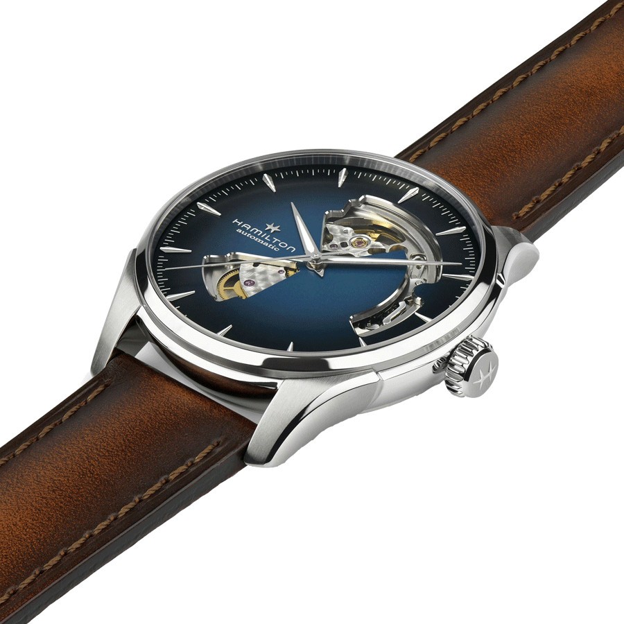 Montre Hamilton Jazzmaster Open Heart Auto cadran bleu bracelet cuir brun 40 mm H32675540