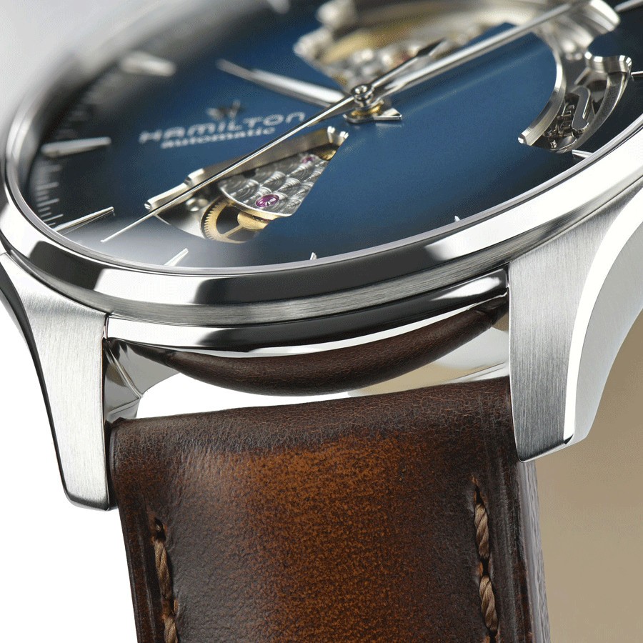 Montre Hamilton Jazzmaster Open Heart Auto cadran bleu bracelet cuir brun 40 mm H32675540