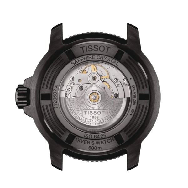 Montre Tissot T-Sport Seastar 2000 Professional Powermatic 80 PVD noir cadran bleu cuir bleu 46 mm T120.607.37.041.00