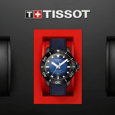 Montre Tissot T-Sport Seastar 2000 Professional Powermatic 80 PVD noir cadran bleu cuir bleu 46 mm T120.607.37.041.00