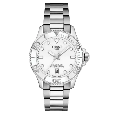 Montre Tissot T-Sport Seastar 1000 quartz cadran blanc bracelet acier 36 mm T120.210.11.011.00