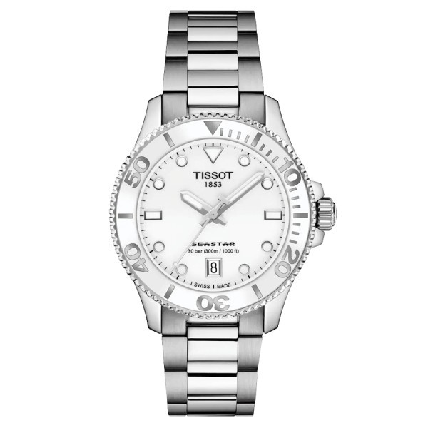 Montre Tissot T-Sport Seastar 1000 quartz cadran blanc bracelet acier 36 mm T120.210.11.011.00