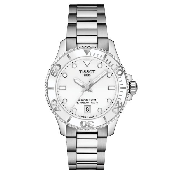 Tissot T-Sport Seastar 1000 quartz watch white dial steel bracelet 36 mm T120.210.11.011.00