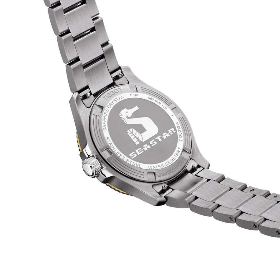 Tissot T-Sport Seastar 1000 quartz PVD Yellow Gold watch black dial steel bracelet 36 mm T120.210.21.051.00