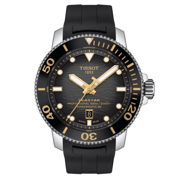 Montre Tissot T-Sport Seastar 2000 Professional Powermatic 80 cadran noir bracelet caoutchouc noir 46 mm T120.607.17.441.01