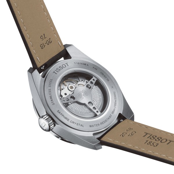 Montre Tissot T-Sport PRS 516 Powermatic 80 cadran argent bracelet cuir brun 42 mm T131.430.16.032.00