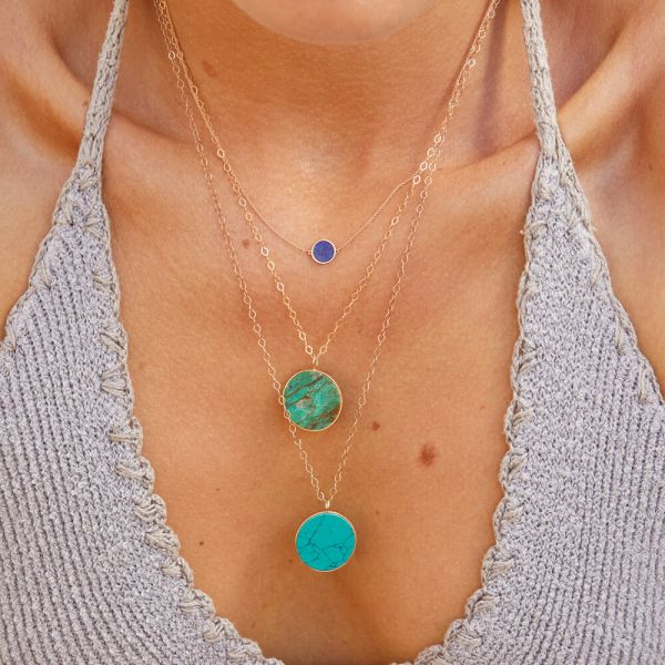 Collier Ginette NY Ever Disc Jumbo en or rose et chrysocolle - EVECH1
