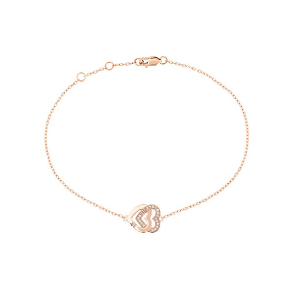 Double Hearts R10 dinh van bracelet in pink gold and diamonds