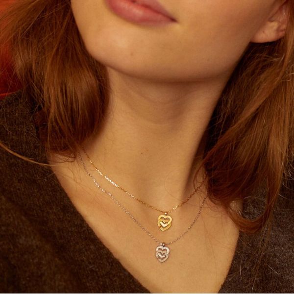 Collier dinh van Double Coeurs R10 en or blanc et diamants 745212