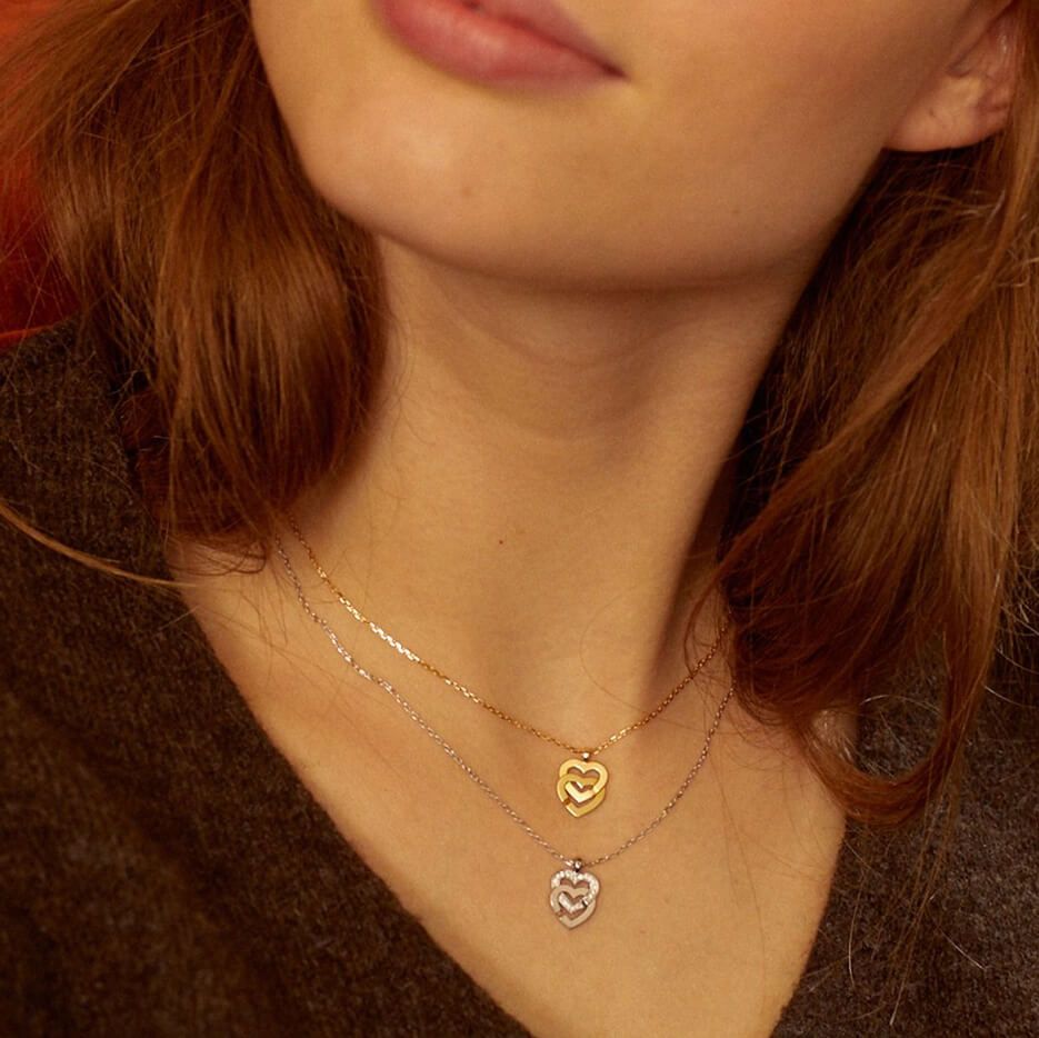 Collier dinh van Double Coeurs R10 en or blanc et diamants 745212