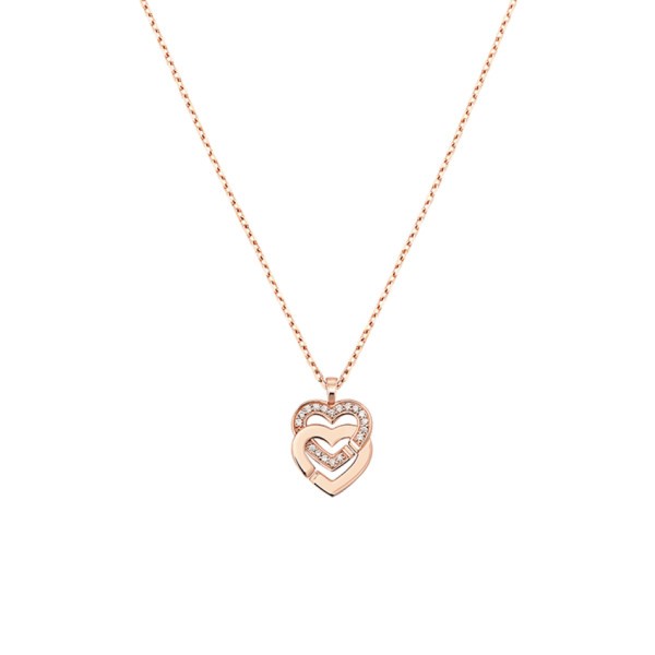 Double Hearts R10 dinh van necklace in pink gold and diamonds