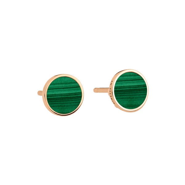 Ginette NY Ever Disc earrings in pink gold and malachite