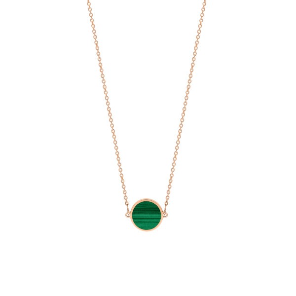 Ginette NY Mini Ever Disc necklace in pink gold and malachite