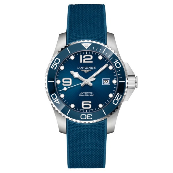 Montre Longines Hydroconquest automatique acier bracelet caoutchouc bleu 43 mm