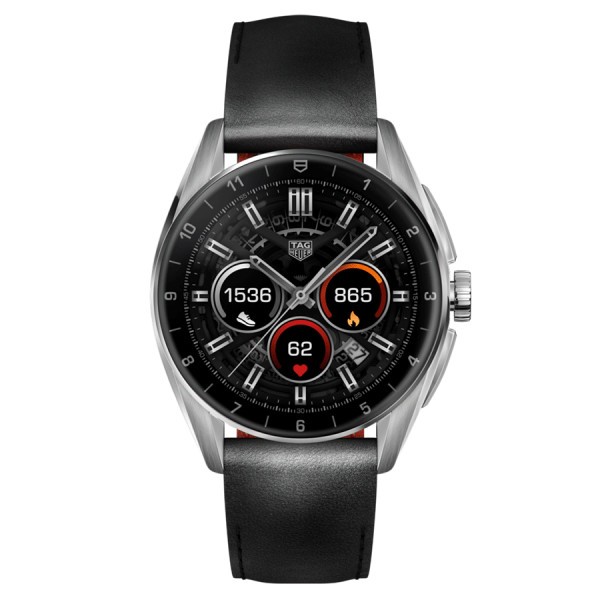 TAG Heuer Connected 2022 Calibre E4 watch black leather strap 42 mm