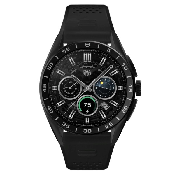 Montre TAG Heuer Connected 2022 Calibre E4 Titane PVD noir lunette céramique bracelet caoutchouc noir 45 mm