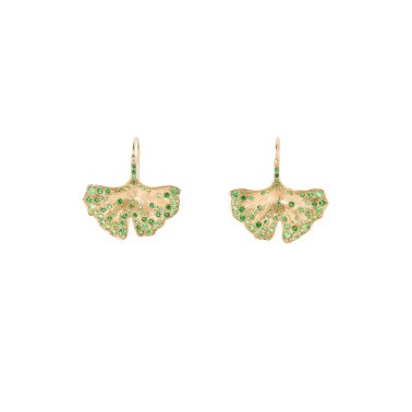 Boucles d'oreilles Aurélie Bidermann Ginkgo or jaune et tsavorites GINBO01TS